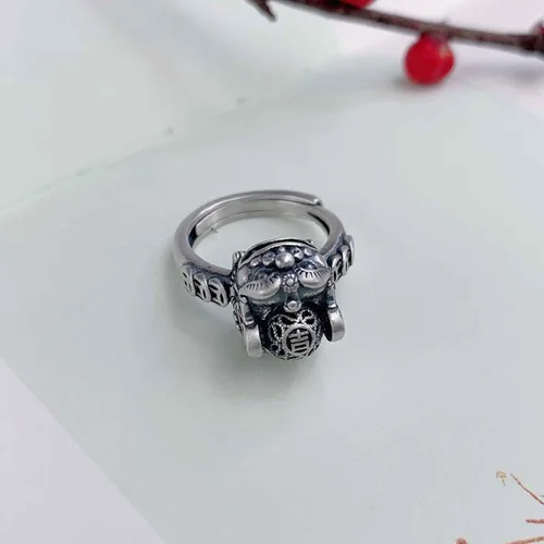 Vista 5 de Anillo ajustable antiguo antiguo de plata de ley 925 de jade natural para mujer, Plata, Jade