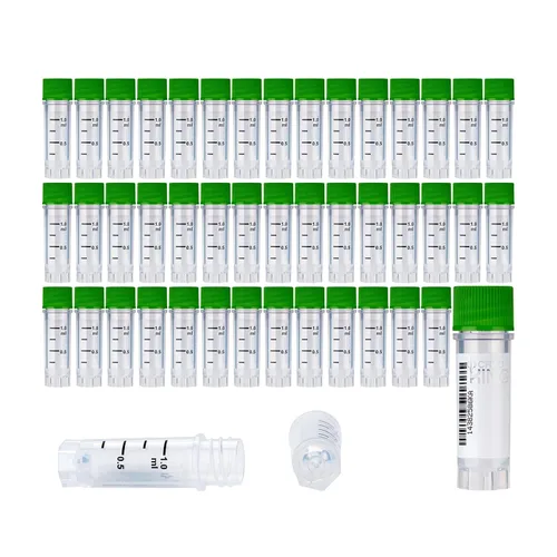Vista 40 de Cryoviales de 0.0 fl oz, 25Pcs Cryotubes con código de barras lateral, frascos de esterilización con rosca externa, tubos de muestra con tapas Azul