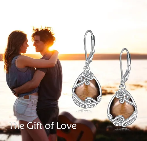 Vista 269 de Aretes colgantes con forma de lágrima de filigrana de piedra lunar de plata de ley 925 con cierre de palanca para mujer, regalos de joyería