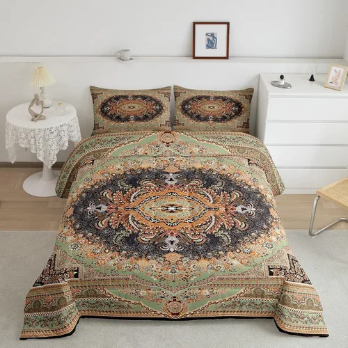 Vista 10 de Erosebridal Juego de edredón bohemio individual, juego de ropa de cama exótica bohemio, retro, azul, amarillo, degradado, rojo, floral, bohemio