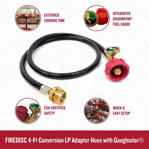 Vista 3 de FIREDISC Manguera adaptadora LP de conversión de 4 pies con medidor - Manguera de extensión de tanque de propano - Línea de gas de conversión