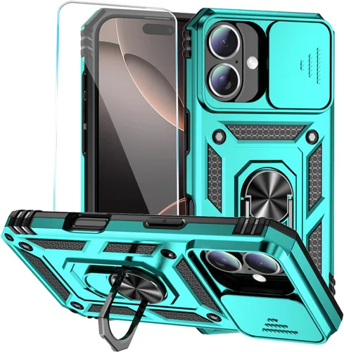 Vista 12 de Funda para teléfono SunStory para iPhone 11 con protector de pantalla HD y cubierta deslizante para la cámara y soporte giratorio con anillo