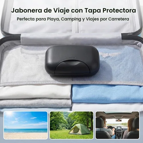 Vista 3 de Contenedor para jabón, estuche portátil para guardar jabón en barra para baño y cocina (negro)