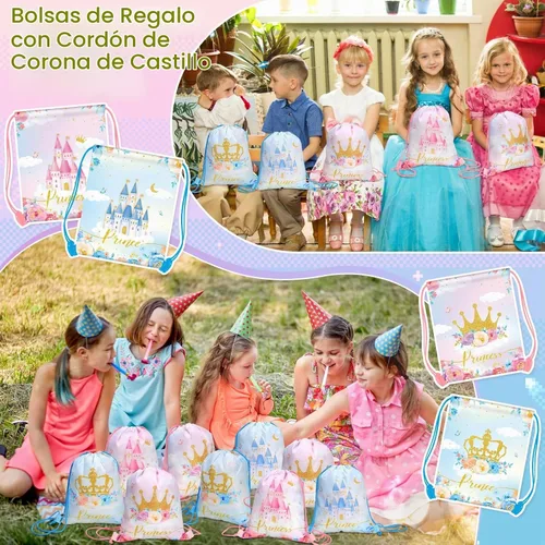 Vista 6 de Censen 24 piezas de bolsas con cordón, conjunto a granel, 12 x 10 pulgadas, bolsas de regalo con temática de princesa y príncipe, bolsas de regalo