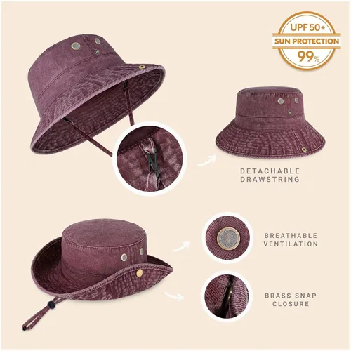 Vista 30 de CHOK.LIDS Sombrero clásico de algodón de ala ancha con cuerda ajustable unisex sombrero de sol ligero para viajes al aire libre