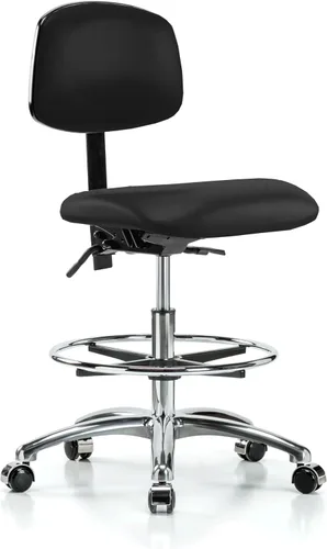 Vista 80 de Perch - Silla de laboratorio con ruedas cromadas con soporte de respaldo ajustable, altura del escritorio de 17 a 22 pulgadas, tela negra