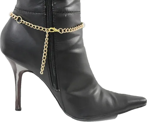 Vista 3 de TFJ - Pulsera de botas de joyería de moda para mujer, tacón de cadena de metal, abalorio étnico, oro