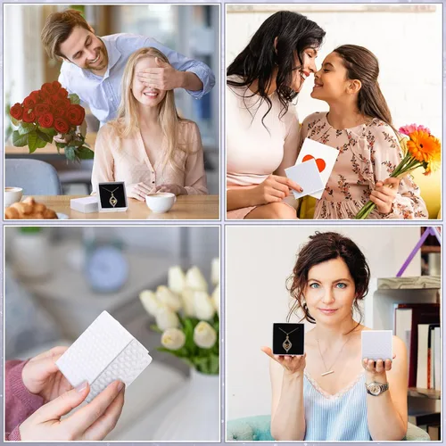 Vista 6 de Sasylvia 24 cajas de regalo de joyería con tapa de 3 x 3 x 1.4 pulgadas, pequeñas cajas de regalo de cartón, cajas de joyería de San Valentín, caja