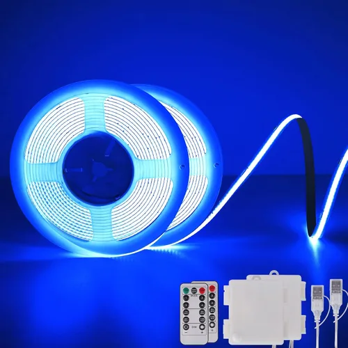 Vista 8 de OMIKA Tira de luces LED COB RGB de 6.6 pies, funciona con pilas, control remoto, regulable, cambio de color, tira de luces LED de batería, cortables