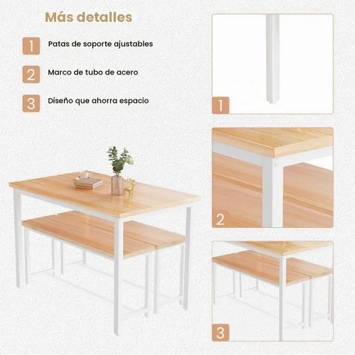 Vista 4 de Recaceik Juego de mesa de comedor beige de 47" para 4, juego de cocina de 3