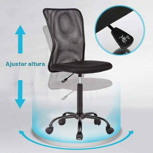 Vista 4 de Silla de oficina, silla de computadora con soporte lumbar, ergonómica, respaldo medio, malla ajustable, altura ajustable, silla giratoria sin Negro