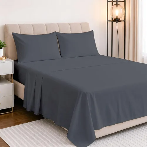 Vista 8 de NON Sticky cotton Juego de sábanas de 4 piezas con bolsillo extra profundo, 100% algodón egipcio, sábanas suaves y transpirables, se adapta a