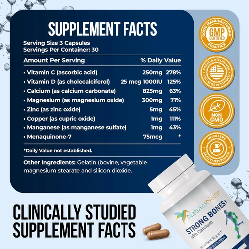 Vista 2 de Nature's Nectar Suplementos para huesos y articulaciones para hombres y mujeres – Apoya la salud ósea, la fuerza y el crecimiento con calcio