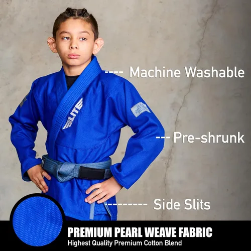 Vista 2 de Elite Sports Kids BJJ GI - Kimono brasileño Jiujitsu Gi con tela preencogida y cinturón, para niños y jóvenes, aprobado por la IBJJF