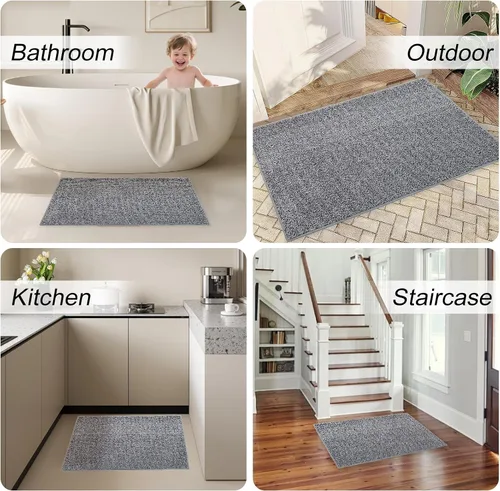 Vista 5 de HDFK Alfombra de baño antideslizante de 24 x 16 pulgadas, 2 tonos, felpilla suave, con respaldo de TPR Absorbencia sólida negro blanco Alfombra