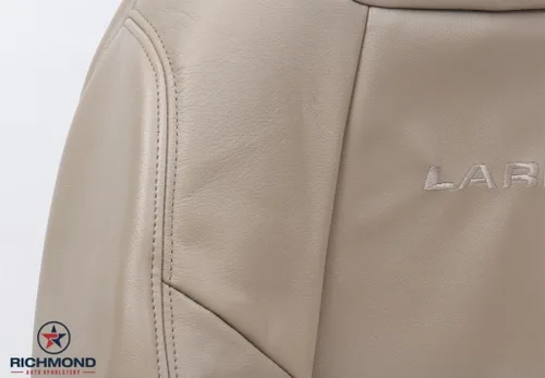 Vista 5 de 2001 Ford F-350 Lariat perforado Driver Side Lean Back carcasa Asiento de piel de repuesto w/Lariat Logo, Tan