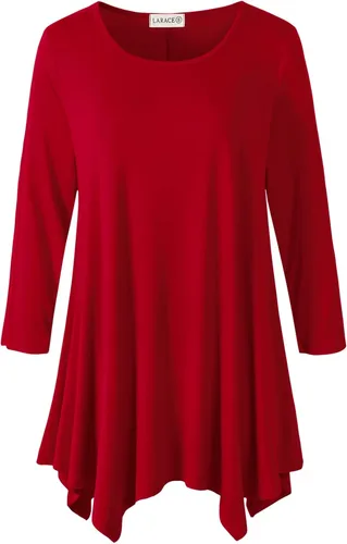 Vista 53 de LARACE - Camisa de talla extragrande para mujer, camisa tipo túnica con manga 3/4, ajuste holgado, ropa básica para mujer 2-negro_cuadros