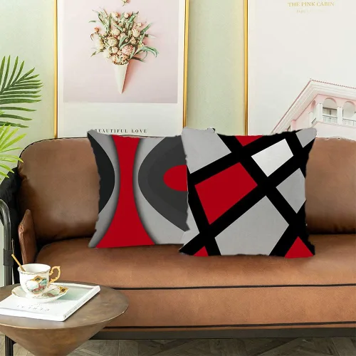 Vista 7 de Fundas de almohada decorativas negras y rojas para sofá, fundas de almohada de sala de estar para sofá, rojo y negro, fundas de cojín geométricas