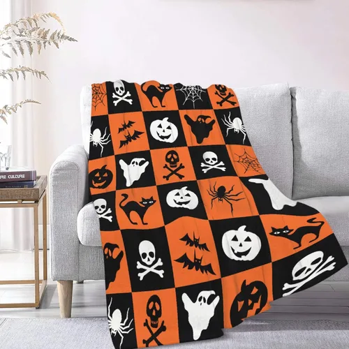 Vista 9 de Manta de Halloween para bebé, diseño de calabaza, fantasma, telaraña, súper suave, manta acogedora para recién nacido, manta de recepción para bebé