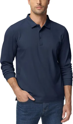 Vista 7 de TACVASEN Men's Polo Shirts Performance Quick-Dry Water Resistant Casual Golf Shirt Long Sleeve Shirts