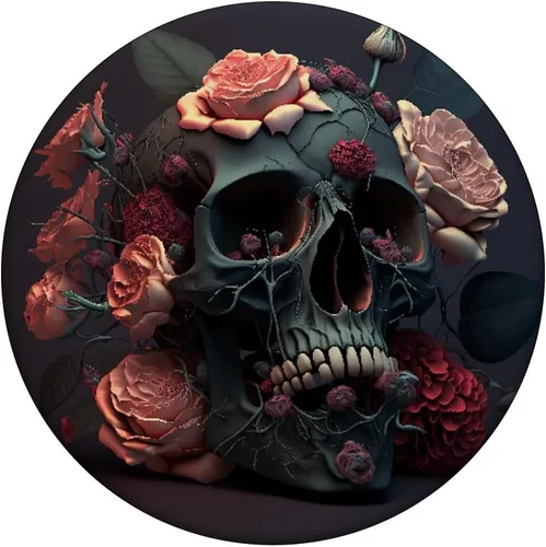 Vista 3 de Calavera y rosas floral negro oscuro gótico calavera de terror PopSockets intercambiables PopGrip