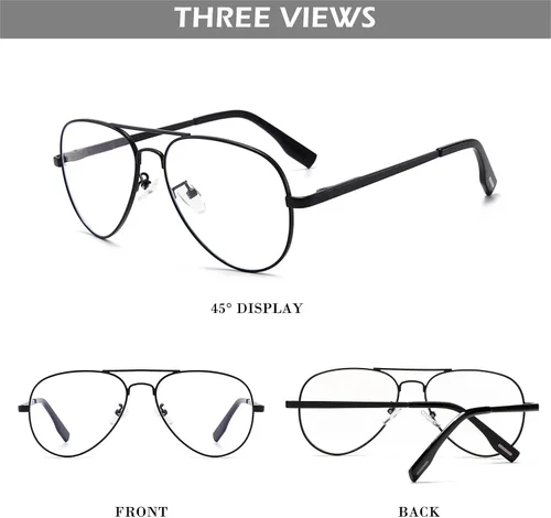 Vista 4 de HJSTES Gafas de Aviador con Lentes Transparentes de Luz Azul para Mujeres y Hombres, Montura de Piloto Clásica, Anteojos sin Prescripción