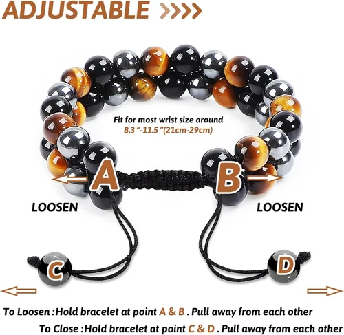 Vista 12 de MIDON - Pulsera de ojo de tigre, pulsera de triple protección para hombres y mujeres, hecha a mano, cuentas de ojo de tigre, hematita y obsidiana