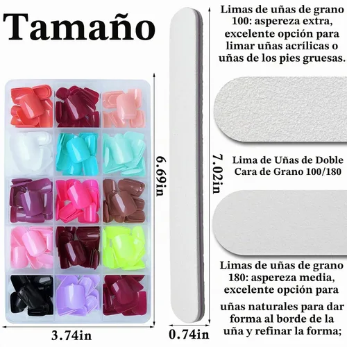 Vista 2 de Uñas postizas cuadradas redondas a presión, 360 unidades, 15