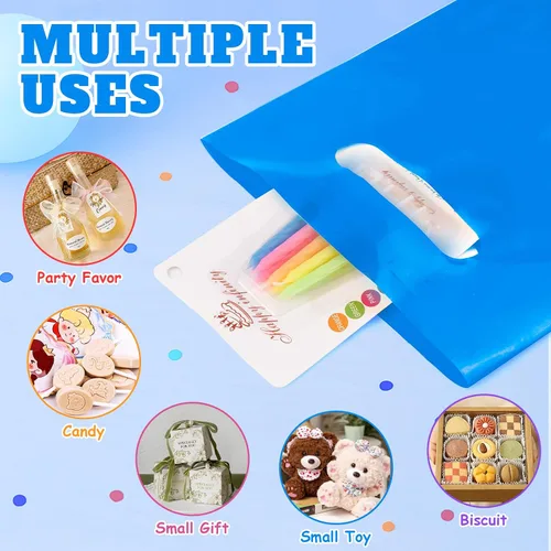 Vista 6 de ANZNKU 100 bolsas de regalo pequeñas multicolor con asa para dulces, muestras de bocadillos, manualidades, bolsa de regalo de plástico a granel