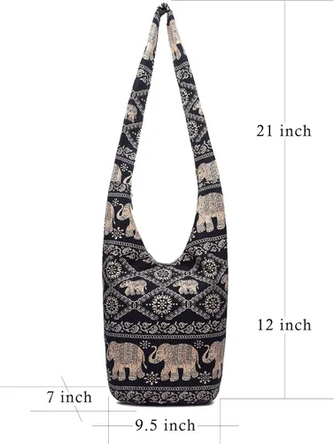 Vista 35 de Bolsa de hombro para mujer, de lona en estilo hippie/bohemio para llevar cruzada al hombro, disponible en diferentes colores y estampados