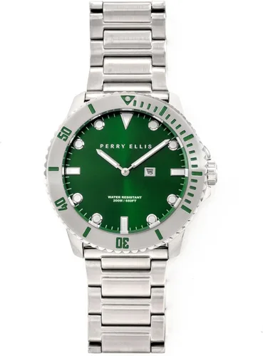 Vista 5 de Perry Ellis - Reloj de pulsera impermeable para hombre con correa de acero inoxidable con fecha