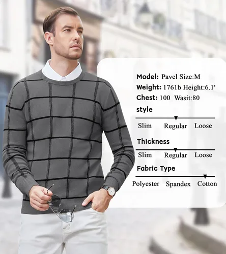 Vista 13 de MAGNIVIT Suéteres de punto de diseño básico para hombre, de algodón, suave, cuello redondo, para otoño e invierno