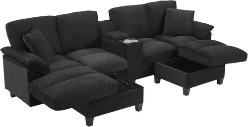 Vista 7 de Sofá modular en forma de L de 120.3 pulgadas con otomana de almacenamiento, cómodo sofá de gran tamaño con puerto USB, almacenamiento lateral