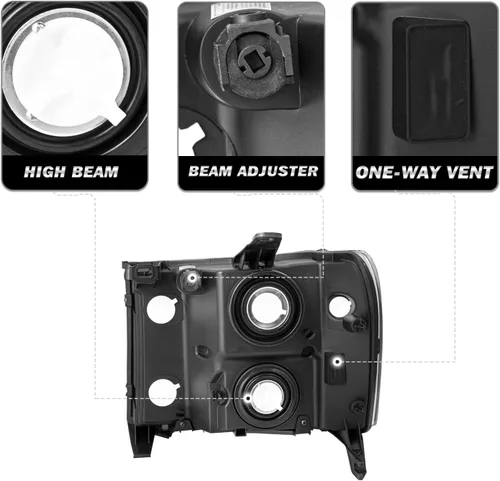Vista 3 de SOCKIR Conjunto de Faros Halógenos Bombillas Incluidas Compatible con GMC 2007-2013 Sierra 1500 / 2007-2014 2500HD 3500HD 09-13 Hybrid Lado