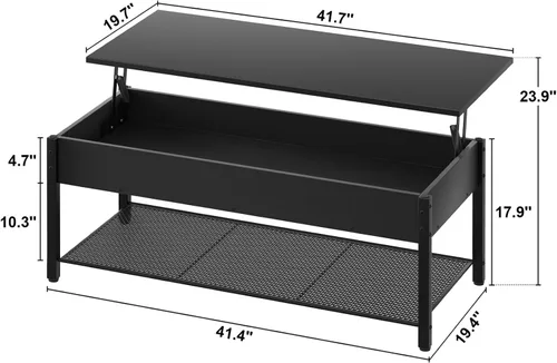 Vista 3 de Homieasy - Mesa de café, mesa de centro con tablero elevado y estante de almacenamiento con compartimento oculto, mesa moderna con tablero elevado