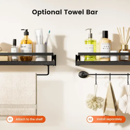 Vista 5 de AMADA HOMEFURNISHING AMFS01B - Estantes de baño con toallero, estantes flotantes, estantes de pared para baño/sala de estar/cocina/dormitorio