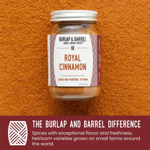 Vista 3 de Burlap & Barrel Royal Cinnamon – Dulzura intensa y picante de canela vietnamita en polvo y especias – Como se ve en Shark Tank – Tarro de vidrio
