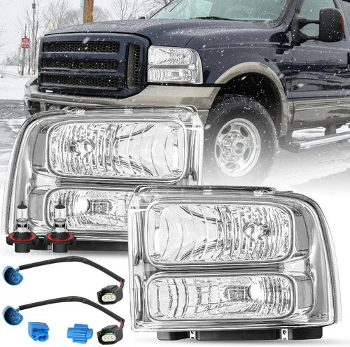 Vista 12 de SOCKIR - Juego de faros compatible con Ford F250 F350 F450 F550 Super Duty 1999-2004 / Ford Excursion 2000-2004, carcasa negra, reflector
