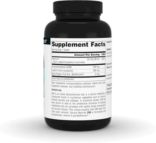 Vista 3 de Source Naturals DIM, diindolilmetano 200 mg con bioperina, vitamina E y más - 120 tabletas