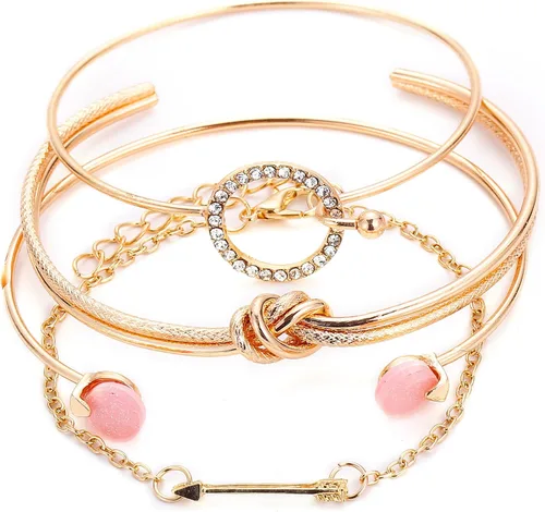 Vista 6 de SILANER Juego de pulseras de cadena de oro para mujeres y niñas, chapadas en oro de 14 quilates, delicadas, bohemias, eslabones cubanos, clip