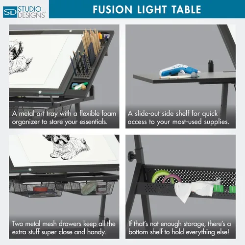 Vista 7 de Studio Designs Fusion Drafting Table with Integrated LED Light Pad, Height & Angle Adjustable Tempered Glass Light Table, Artograph Light Pad