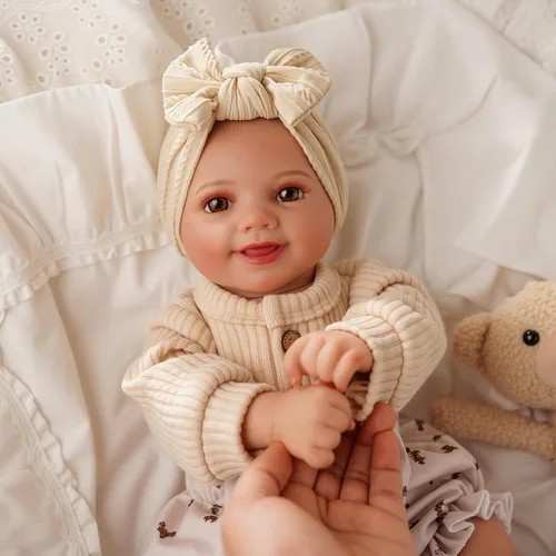 Vista 4 de BABESIDE Muñecas de bebé Reborn Sunny - Muñeca de bebé realista de vinilo suave de 17 pulgadas con pose sonriente, muñecas de bebé de la vida real