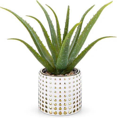 Vista 7 de GnFlus Plantas suculentas falsas de aloe vera de 13 pulgadas, suculentas artificiales grandes con maceta negra, planta de aloe sintético en maceta