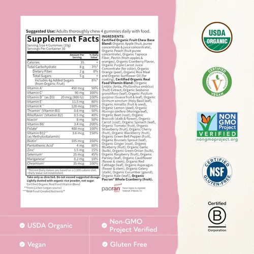 Vista 3 de Vitamina blanda para mujeres de Garden of Life, multivitamínico para las mujeres de Mykind Organics, 120 pastillas con frutas orgánicas