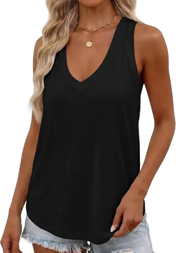 Vista 20 de Smile Fish Camiseta sin mangas de verano con cuello en V profundo para mujer, ajuste holgado, sin mangas