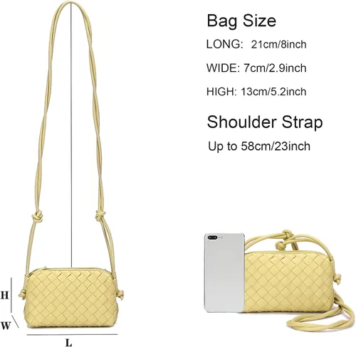 Vista 3 de Woven Crossbody Bag For Women Vegan Leather Purses Handwoven Shoulder Bag Zip Closure