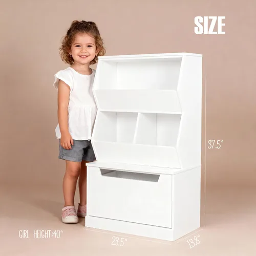 Vista 3 de UTEX Organizador de almacenamiento de juguetes para niños, estantería para niños y estantería con cajón, compartimento de almacenamiento abierto