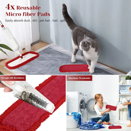 Vista 3 de Mopa pulverizadora para limpieza de pisos, mopa de microfibra húmeda y seca con 4 almohadillas lavables, botella recargable de 22.1 onzas líquidas