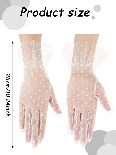 Vista 6 de 2 pares de guantes de encaje para mujer, elegantes guantes cortos para boda, fiesta, té, fiesta, vestido de fiesta, guantes transparentes de malla