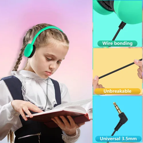 Vista 5 de Paquete de 10 audífonos para niños, para escuela, aula, estudiantes, niños, adolescentes y adultos (colores mixtos) Wholesale Wired On Ear